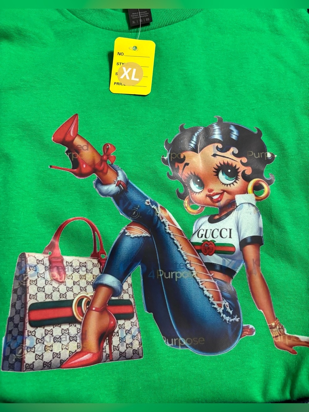 NEW Green Graphic Tee with Betty Boop Inspired Gucci style Print - XL